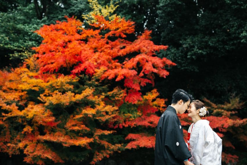 秋の徳川園で和装撮影
